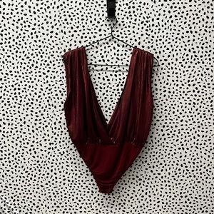Nasty Gal Red Bodysuit Metallic Shoulder Pads